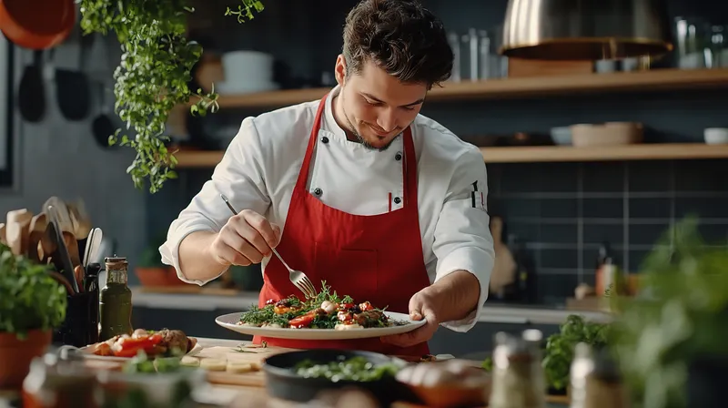 Private chef preparing dinner in a luxury villa kitchen